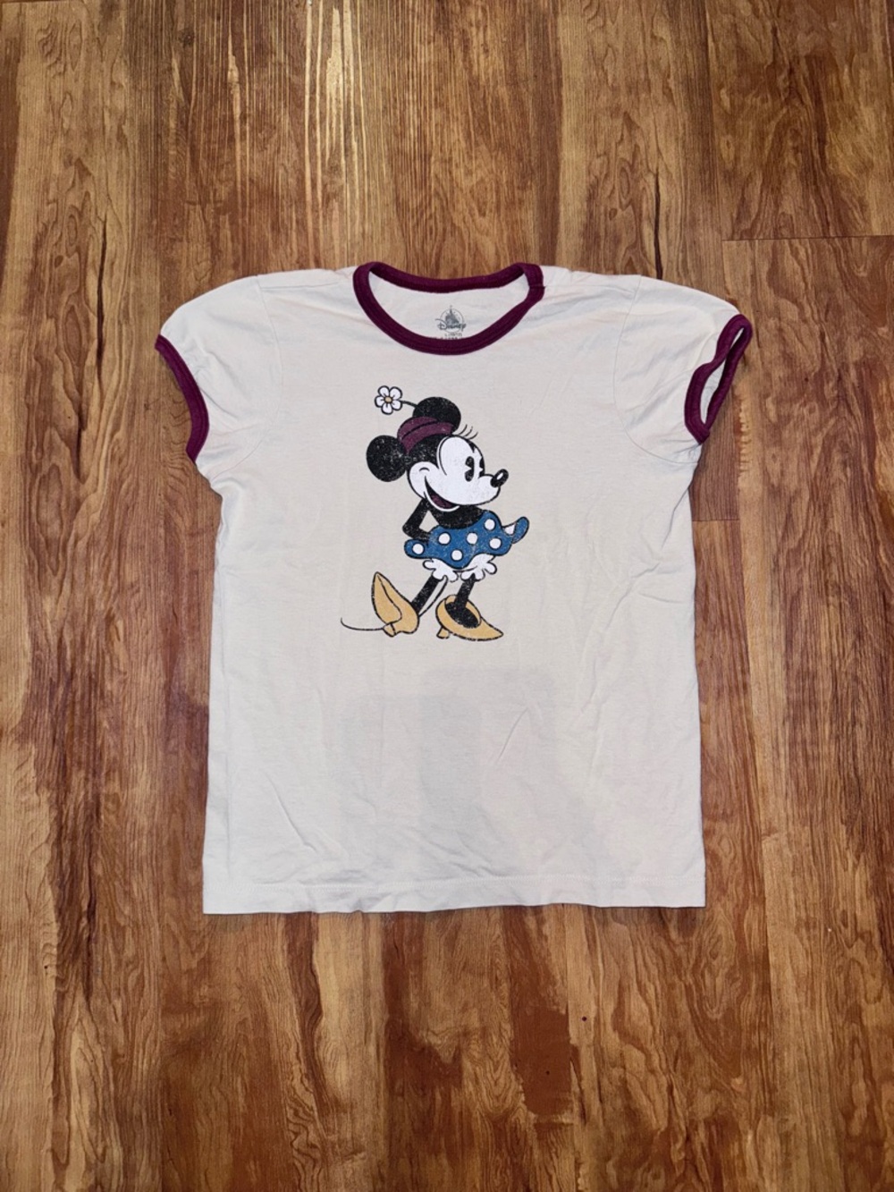 Minnie Mouse T-Shirt Girls Size Large 10/12 Ringer Cream Red Disney parks Disney